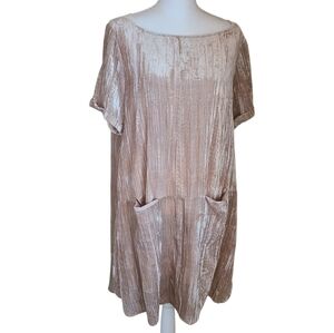 anthropologie floreat crinkle velvet shift tunic dress champagne cream size L